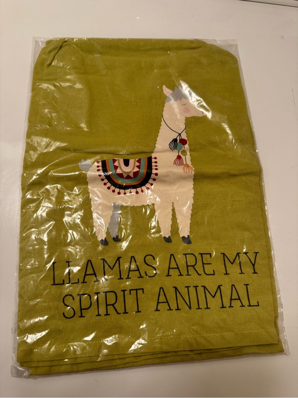 Llama Graphic Kitchen Tea Towel - Green